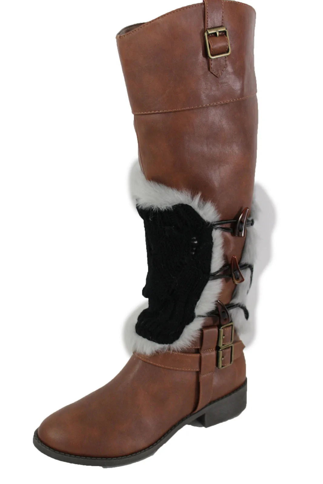 Faux Fur Fabric Slip On Pair Warmer Knit Boot Toppers