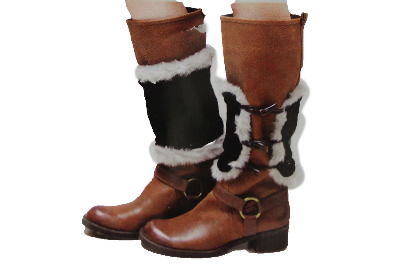 Faux Fur Fabric Slip On Pair Warmer Knit Boot Toppers