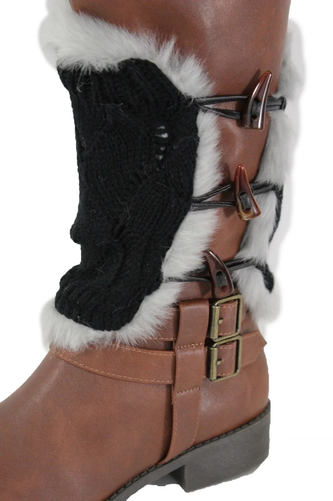 Faux Fur Fabric Slip On Pair Warmer Knit Boot Toppers