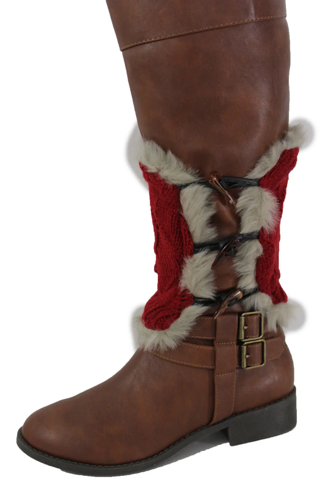 Faux Fur Fabric Slip On Pair Warmer Knit Boot Toppers