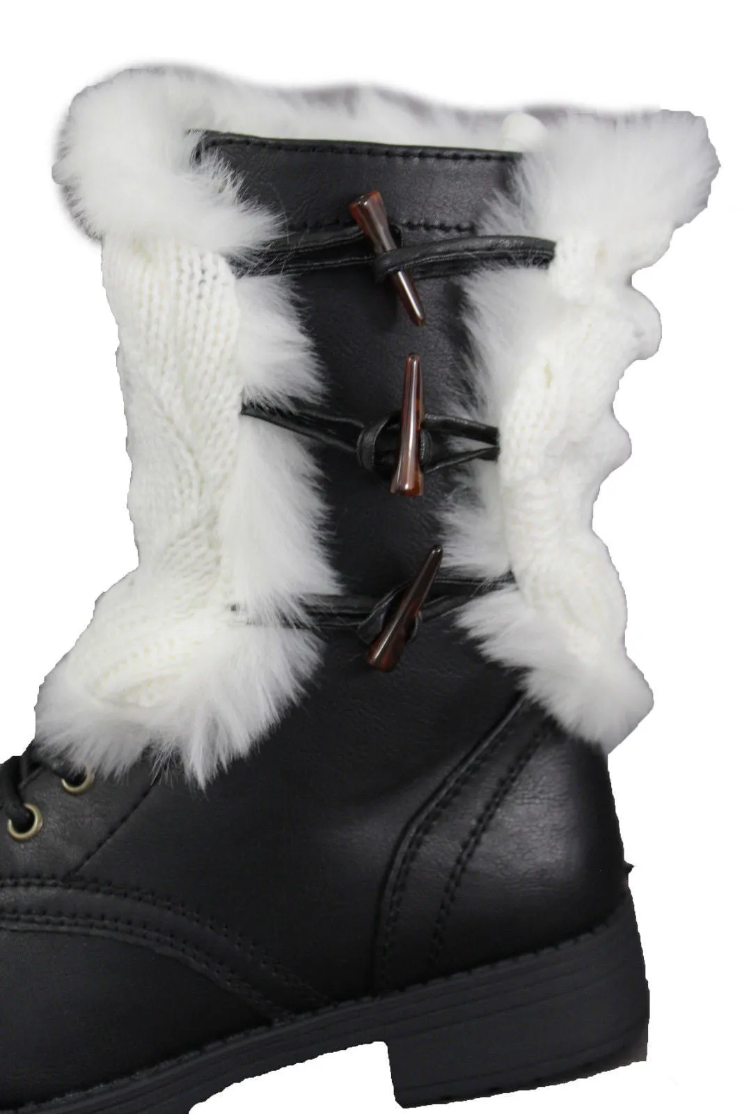Faux Fur Fabric Slip On Pair Warmer Knit Boot Toppers