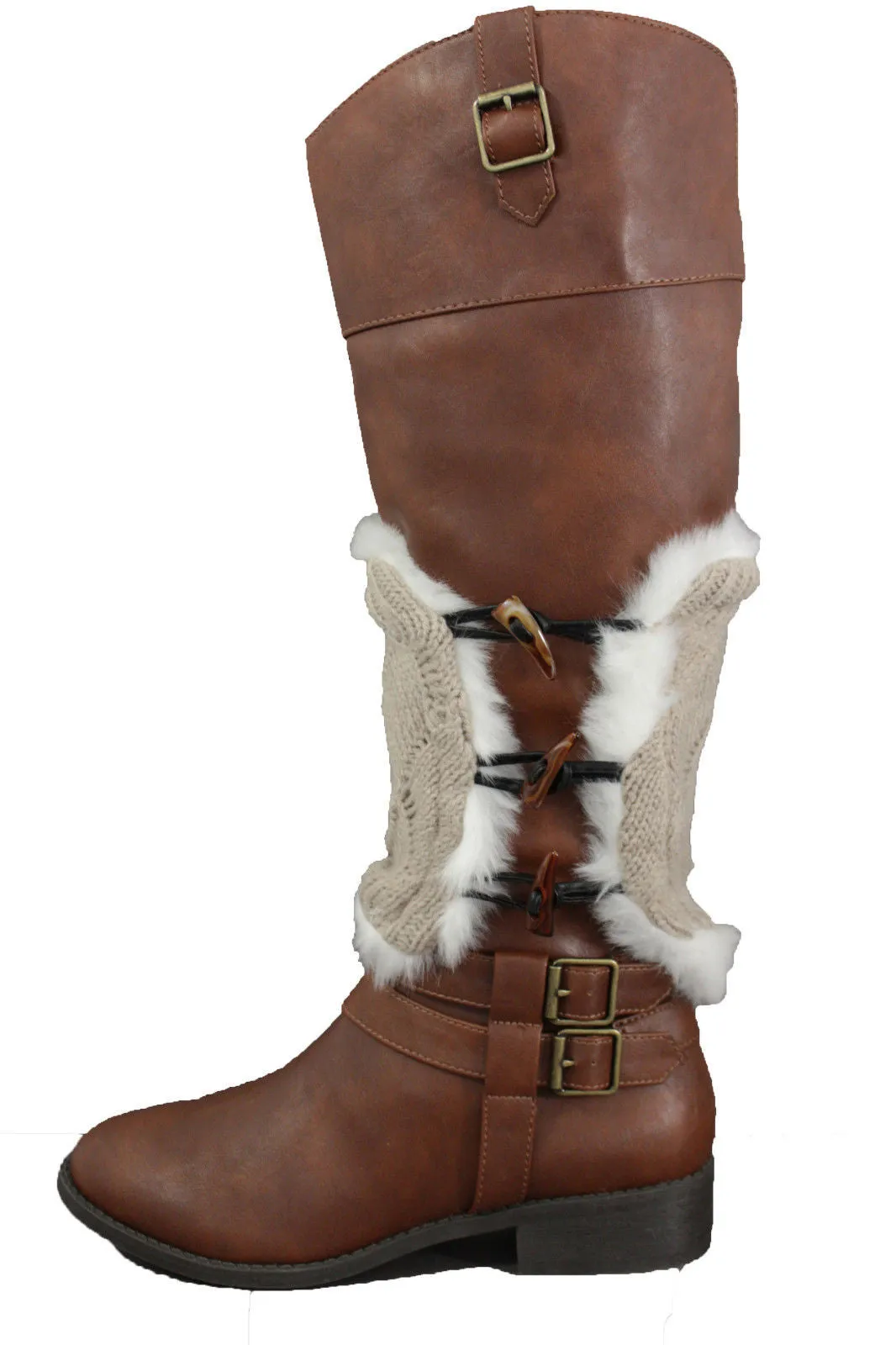 Faux Fur Fabric Slip On Pair Warmer Knit Boot Toppers