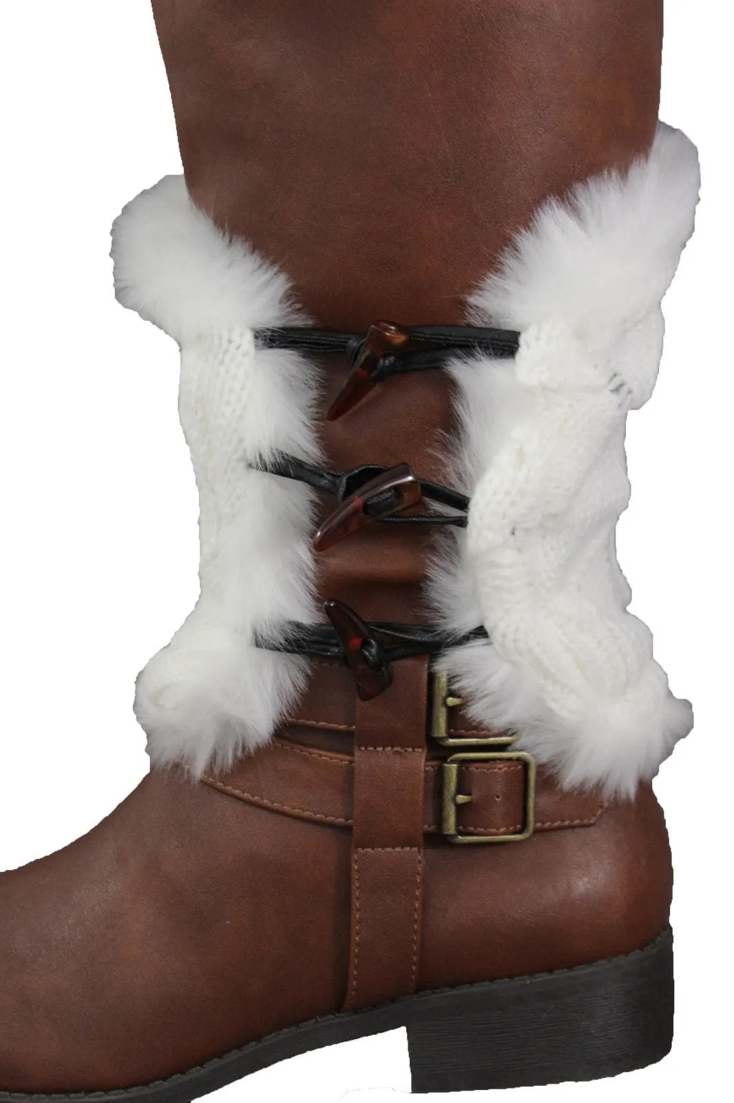Faux Fur Fabric Slip On Pair Warmer Knit Boot Toppers