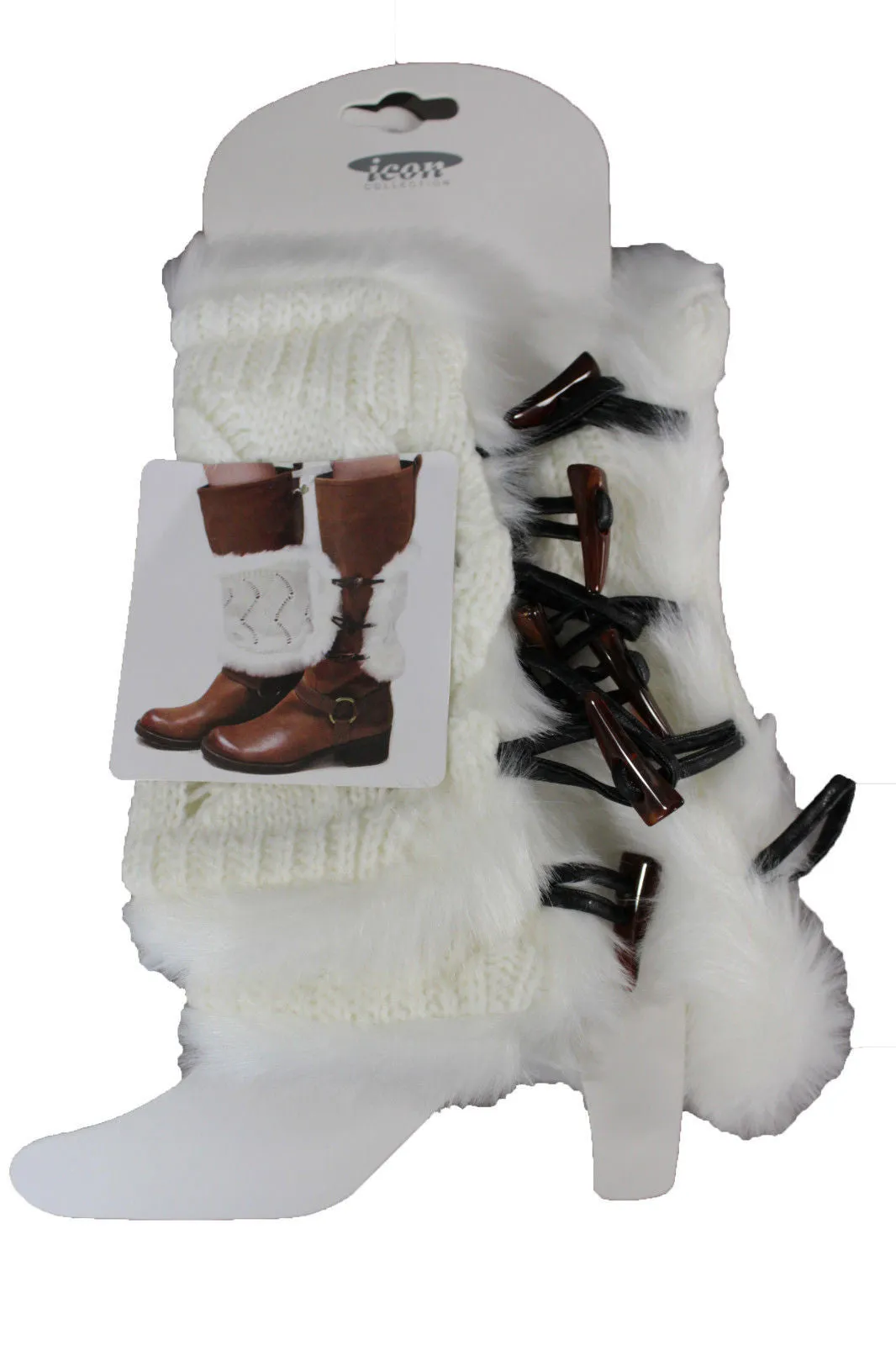 Faux Fur Fabric Slip On Pair Warmer Knit Boot Toppers