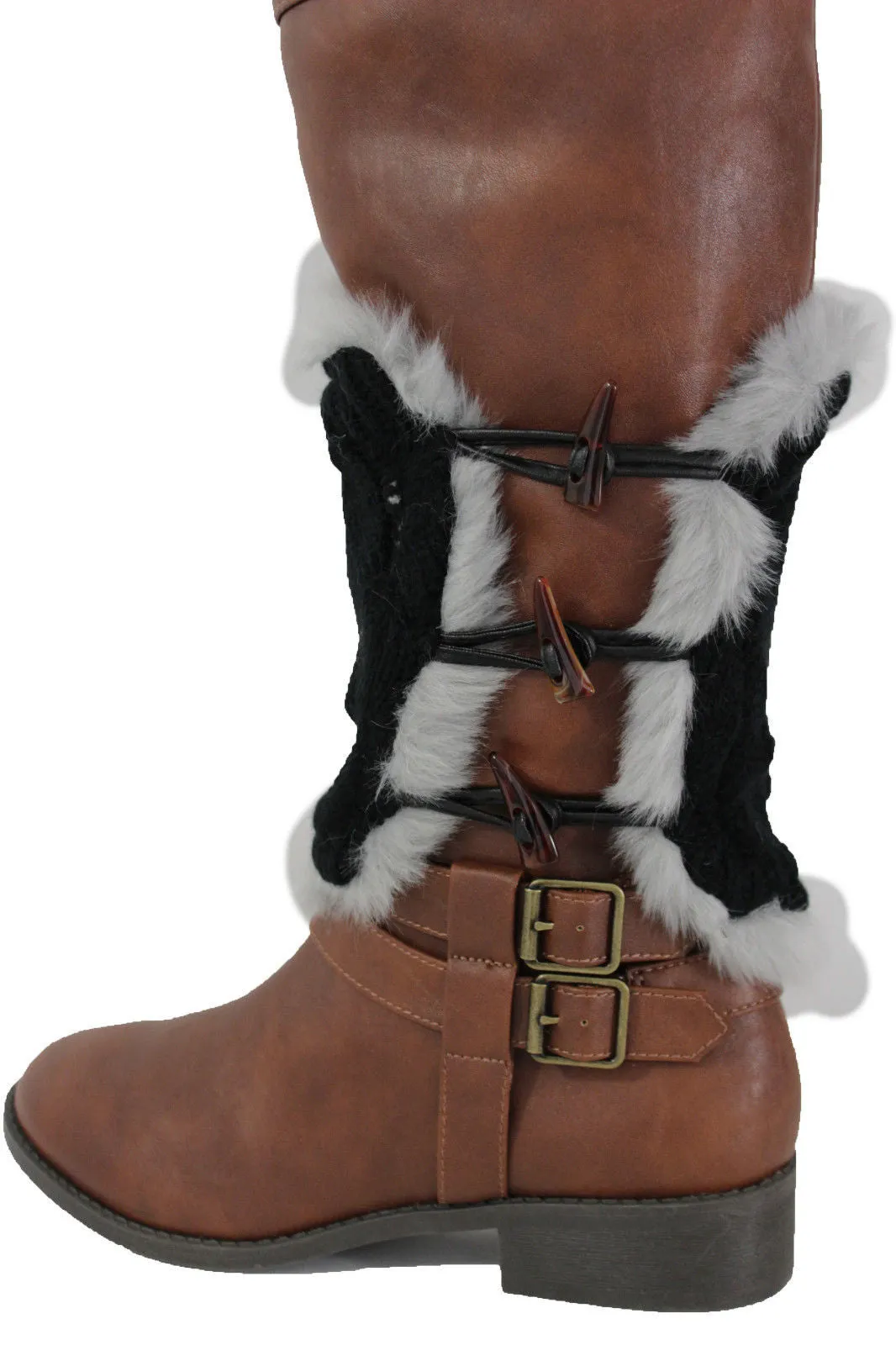 Faux Fur Fabric Slip On Pair Warmer Knit Boot Toppers