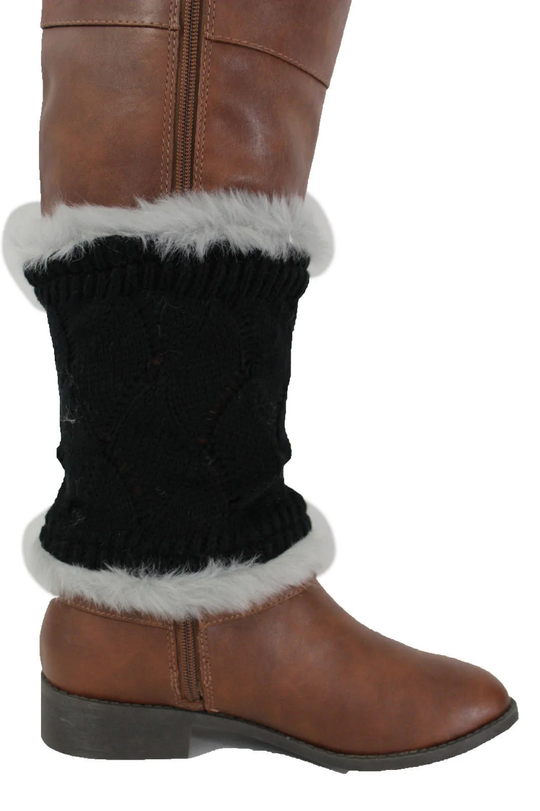 Faux Fur Fabric Slip On Pair Warmer Knit Boot Toppers