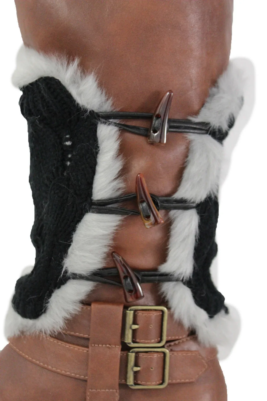 Faux Fur Fabric Slip On Pair Warmer Knit Boot Toppers