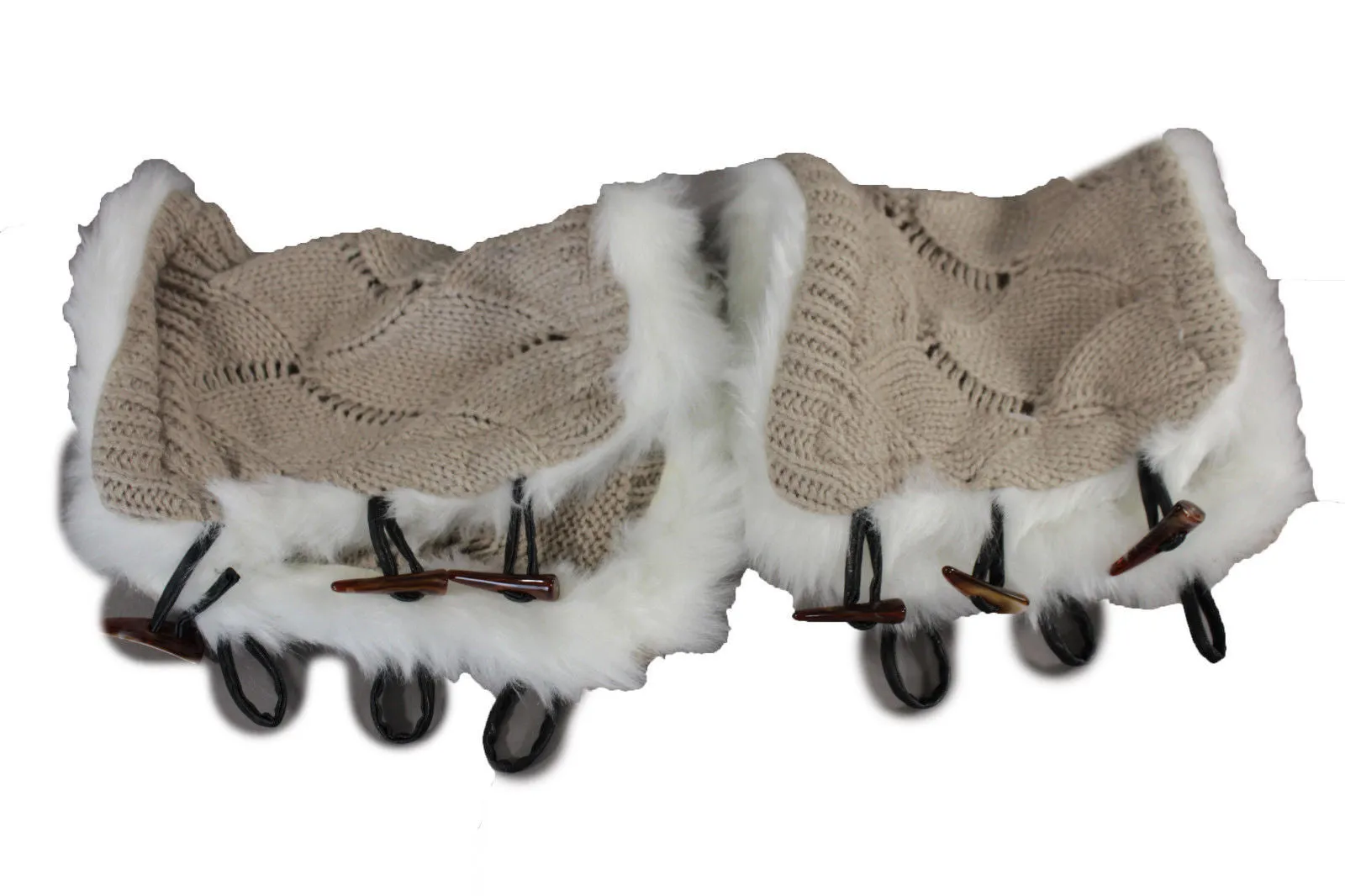 Faux Fur Fabric Slip On Pair Warmer Knit Boot Toppers