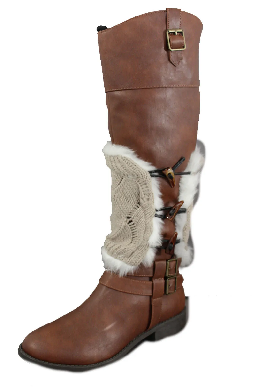 Faux Fur Fabric Slip On Pair Warmer Knit Boot Toppers