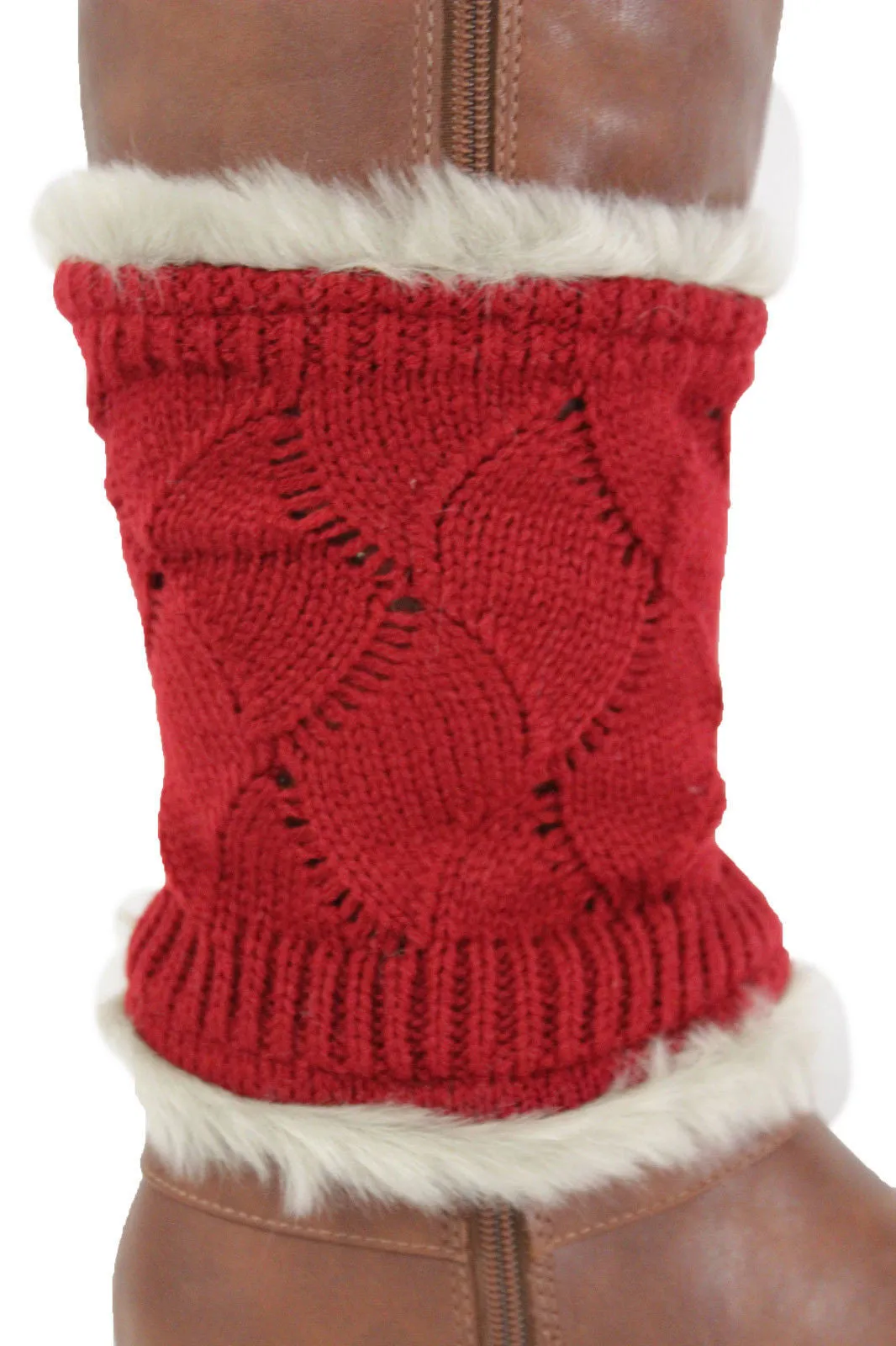 Faux Fur Fabric Slip On Pair Warmer Knit Boot Toppers