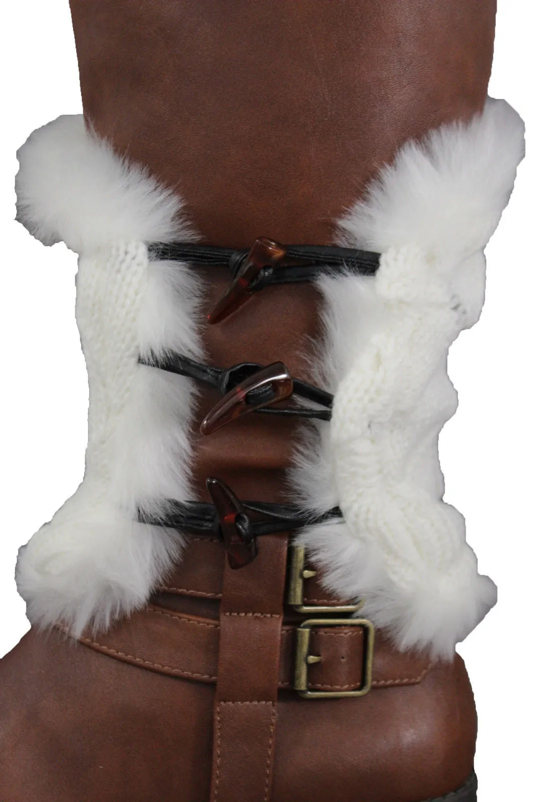 Faux Fur Fabric Slip On Pair Warmer Knit Boot Toppers
