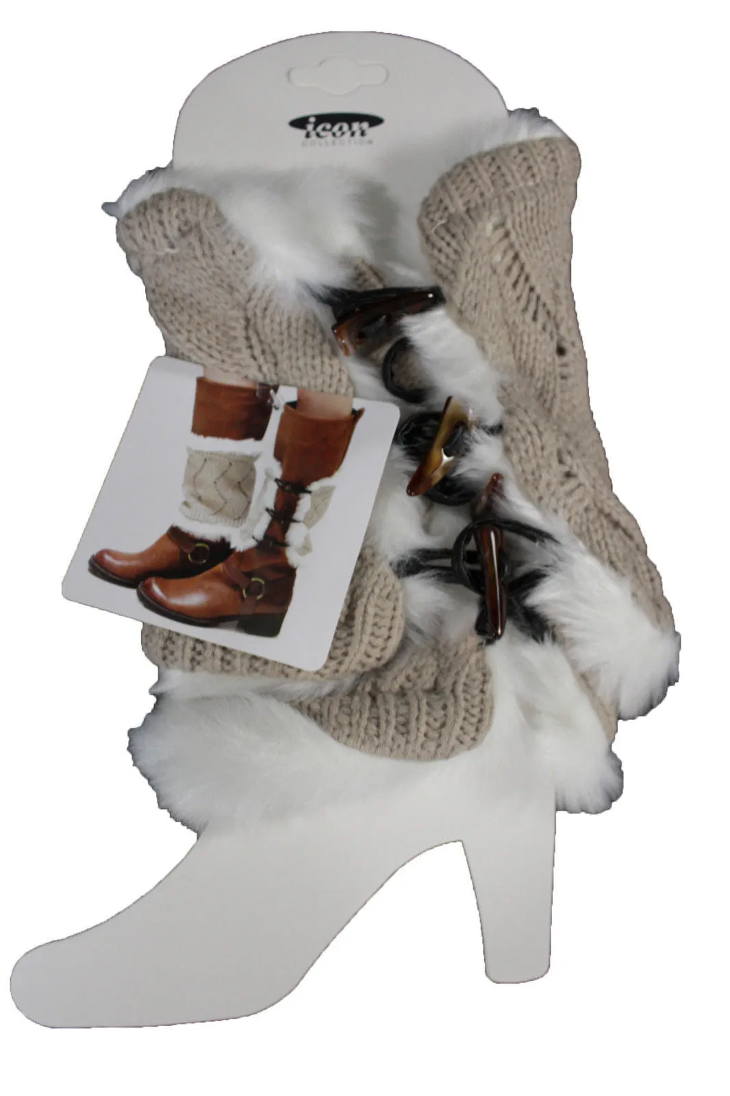 Faux Fur Fabric Slip On Pair Warmer Knit Boot Toppers