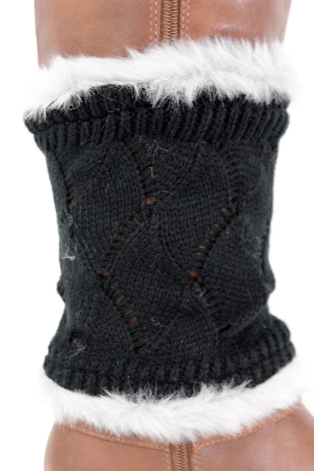 Faux Fur Fabric Slip On Pair Warmer Knit Boot Toppers
