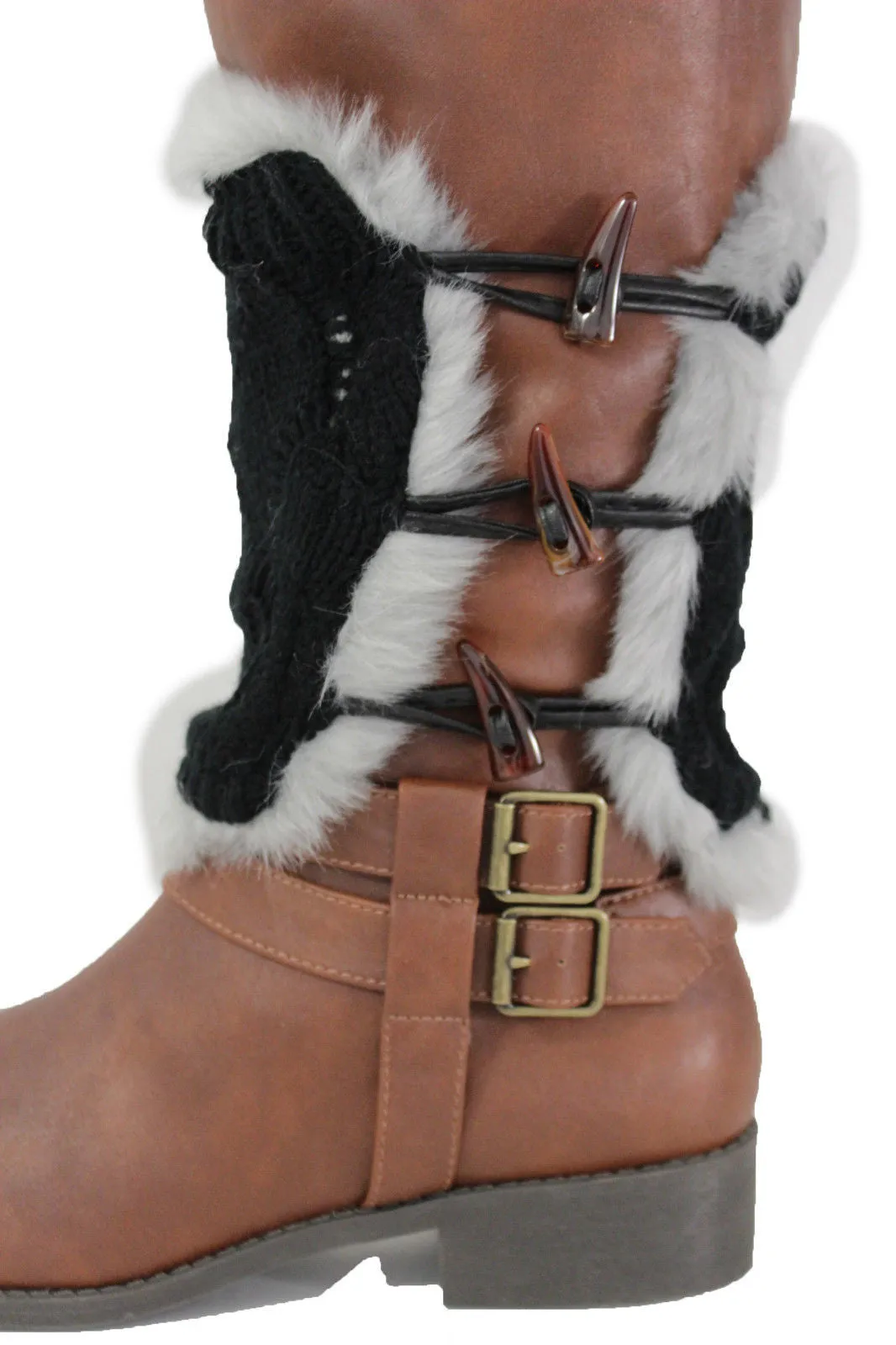 Faux Fur Fabric Slip On Pair Warmer Knit Boot Toppers