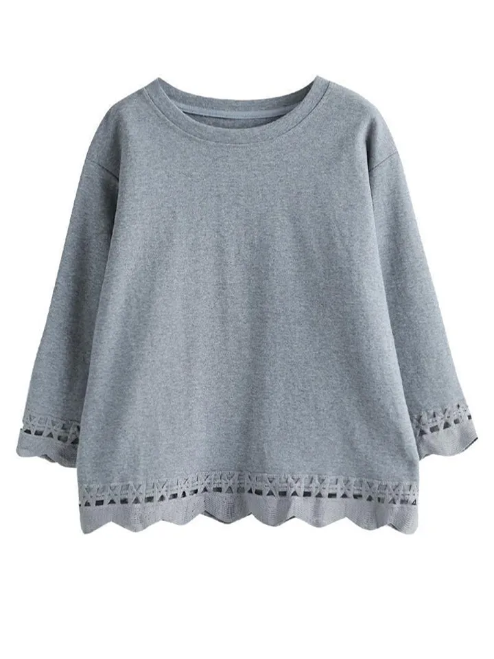 Female Lace Patchwork Crew Neck 3/4 Sleeve Shirt