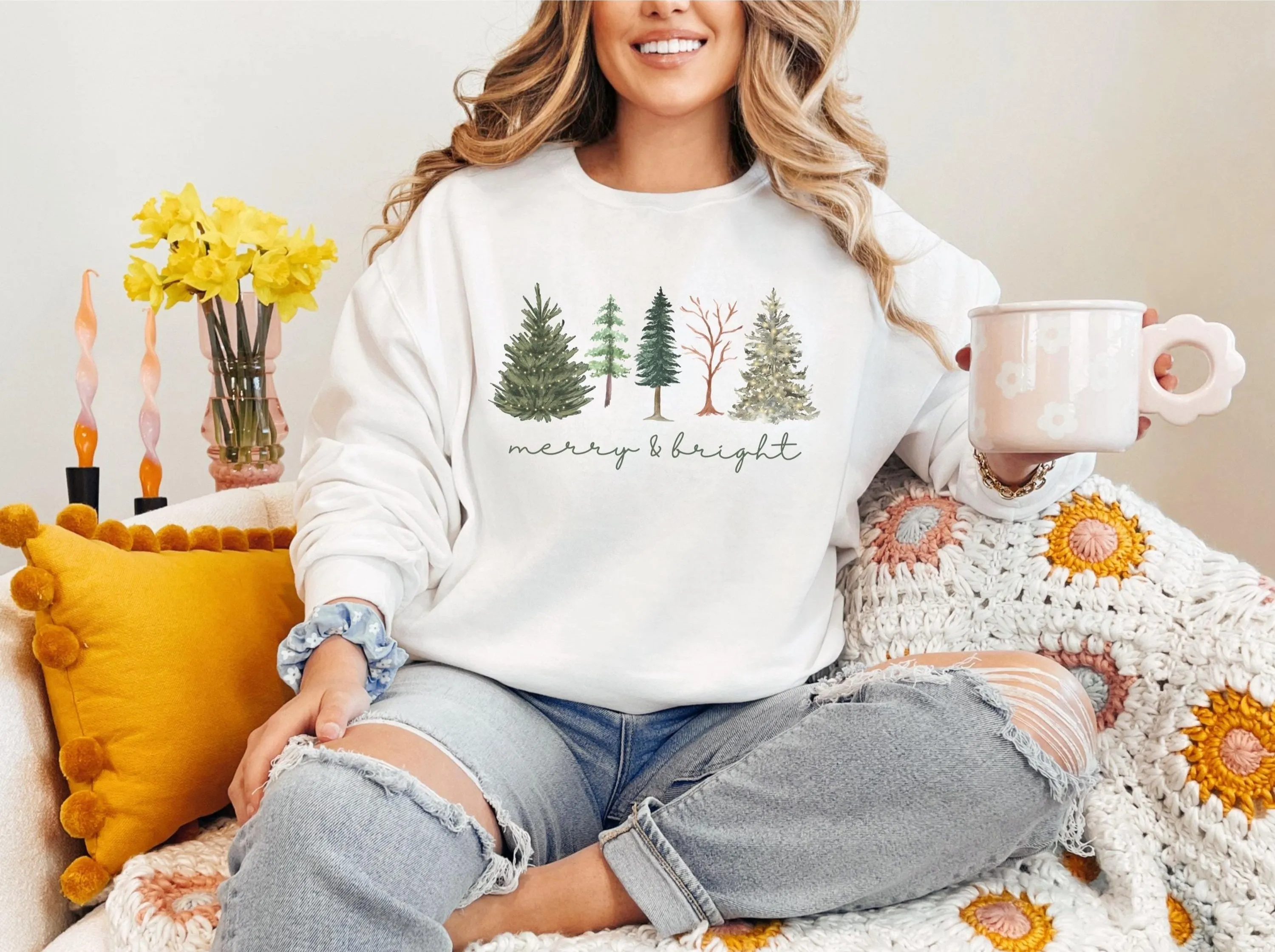 Festive Five Christmas Tree Womens Crewneck Shirt