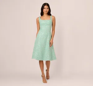 Fit And Flare Sequin Boucle Dress In Sage