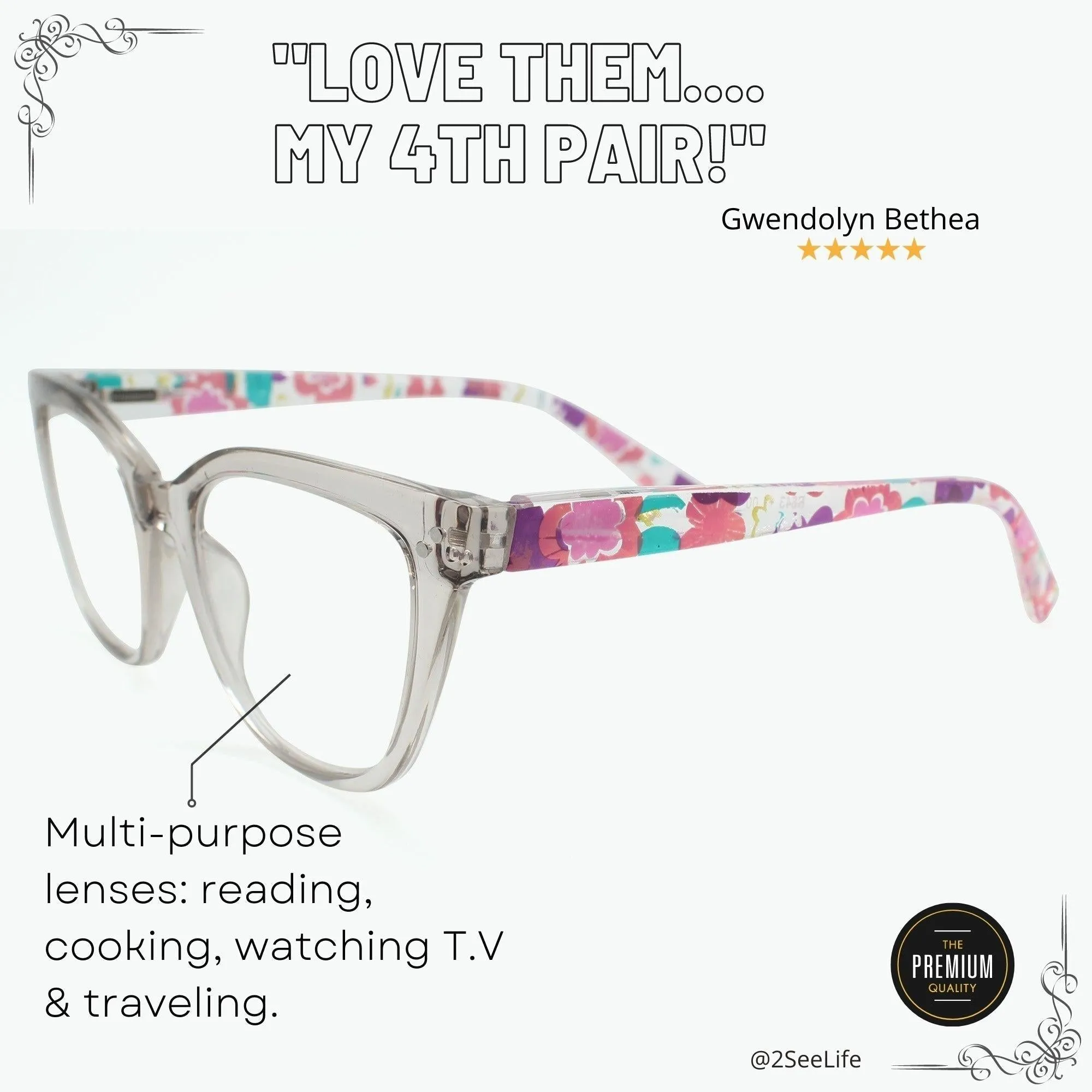 Floral Cat Eye Reading Glasses for Women | R-843