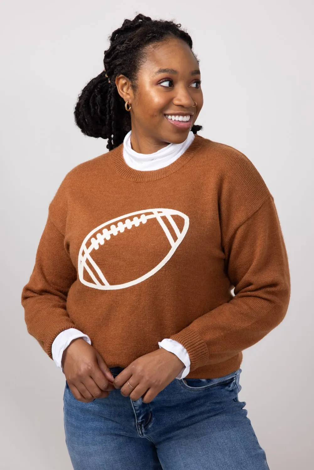 Football Knit Sweater for Women in Brown | GW22FB-BRN