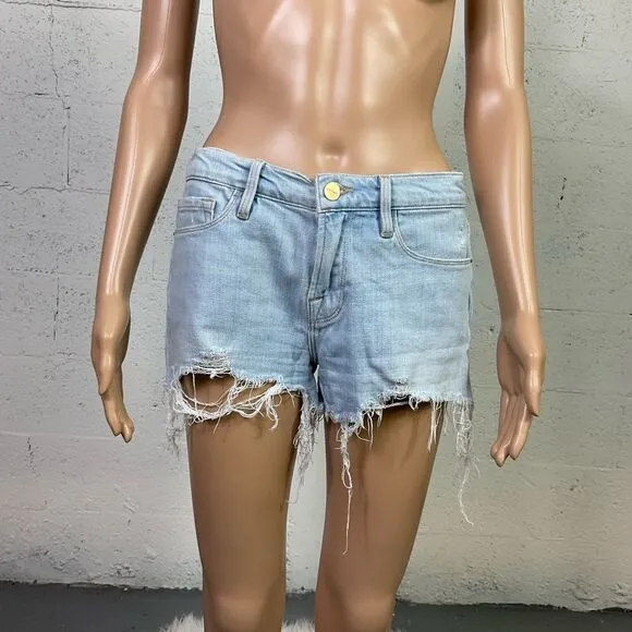 FRAME Le Cutoff Hurrah Light Wash Blue Denim Jean Shorts 26