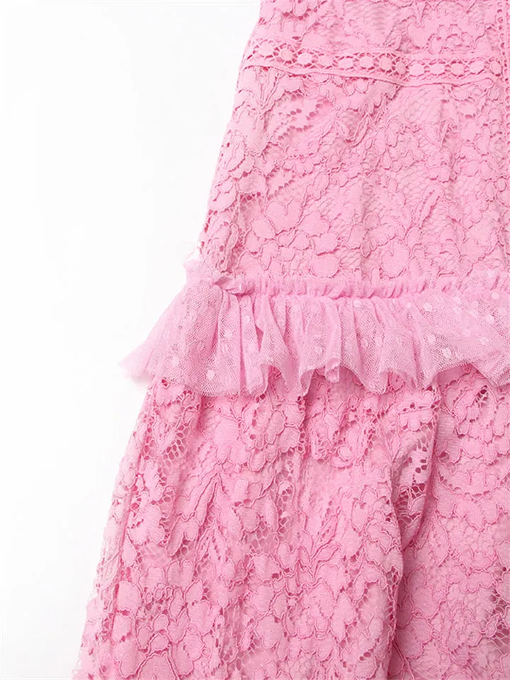 French Multi-Layer Lace Patchwork Maxi Dress for Lady