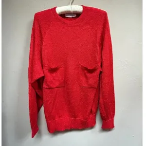 French Rags Women's Size 2 Pullover Sweater Hand Loomed Raglan Sleeve Bright Red