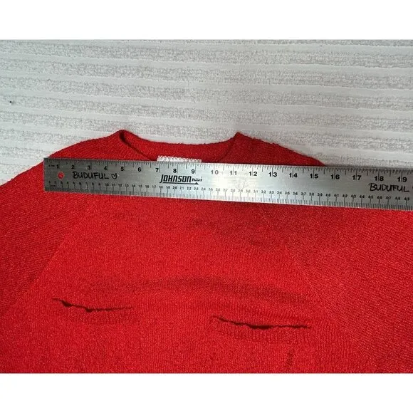 French Rags Women's Size 2 Pullover Sweater Hand Loomed Raglan Sleeve Bright Red