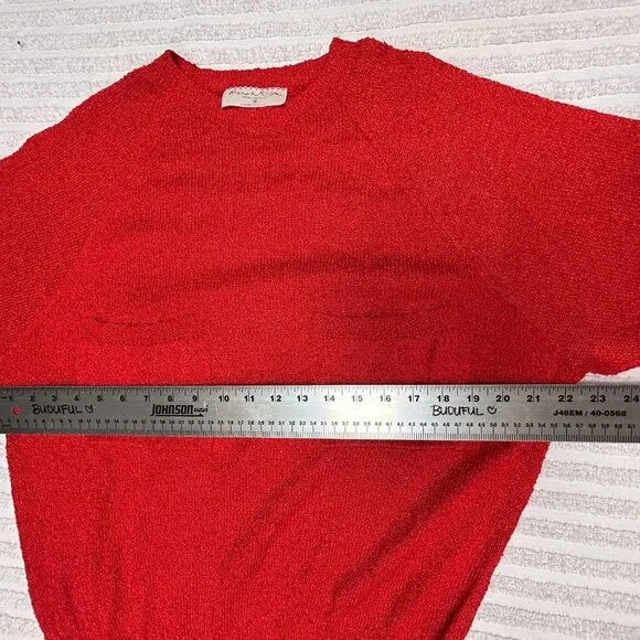 French Rags Women's Size 2 Pullover Sweater Hand Loomed Raglan Sleeve Bright Red