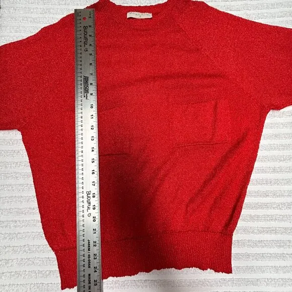 French Rags Women's Size 2 Pullover Sweater Hand Loomed Raglan Sleeve Bright Red
