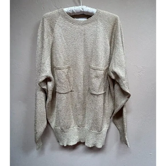 French Rags Women's Size 2 Pullover Sweater Rayon Hand Loomed Raglan Sleeve Tan