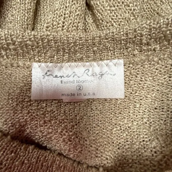 French Rags Women's Size 2 Pullover Sweater Rayon Hand Loomed Raglan Sleeve Tan