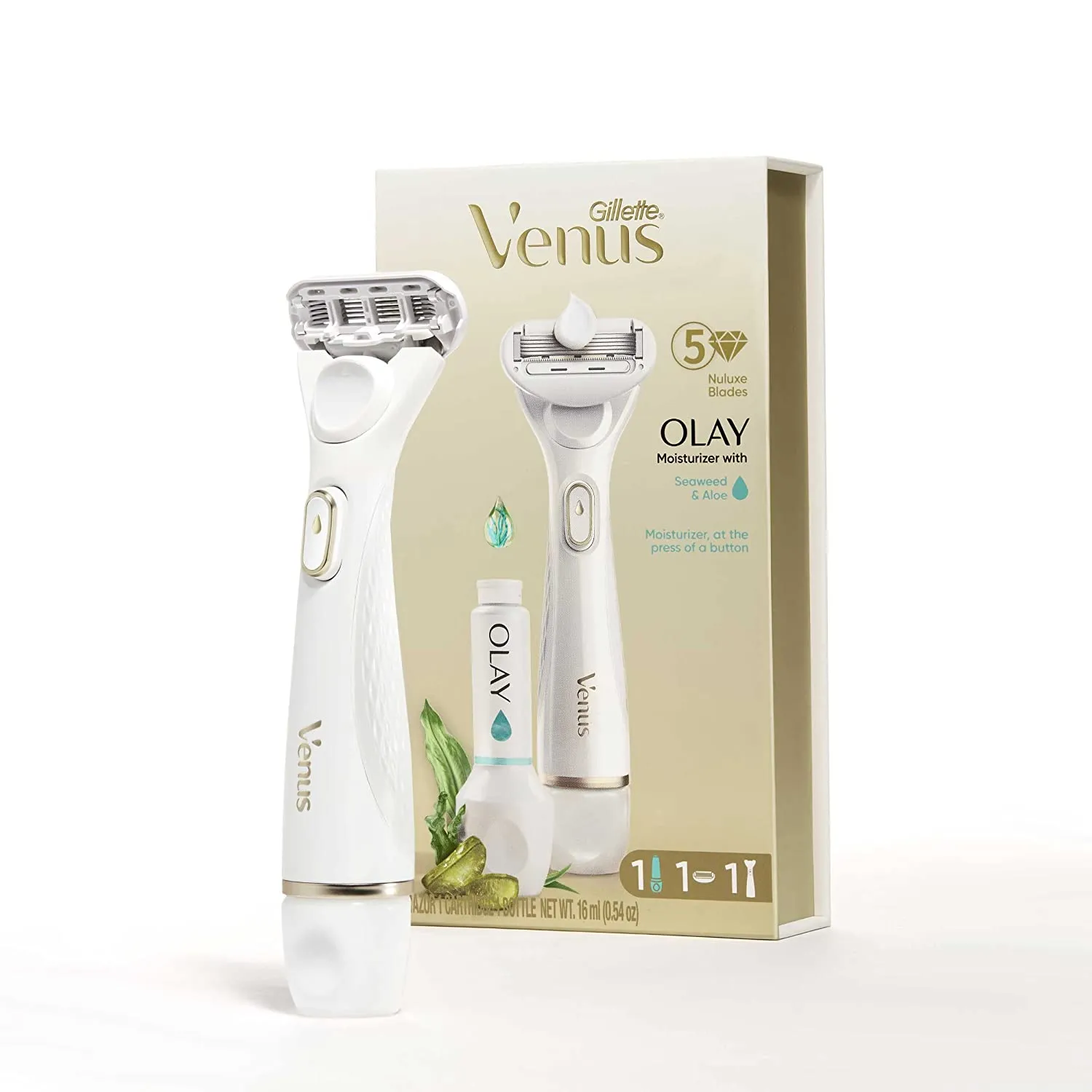 Gillette Venus Radiant Skin Razors for Women, Includes Pearl Powder Olay Moisturizer, 1 Venus Razor, 1 Razor Blade Refill
