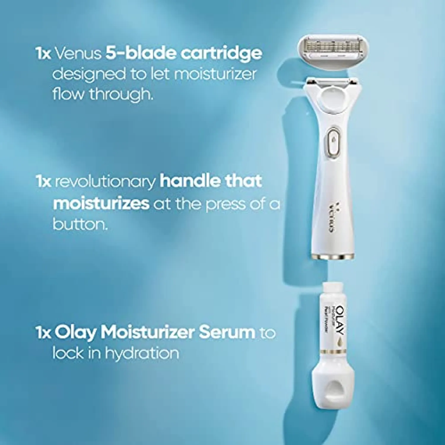 Gillette Venus Radiant Skin Razors for Women, Includes Pearl Powder Olay Moisturizer, 1 Venus Razor, 1 Razor Blade Refill