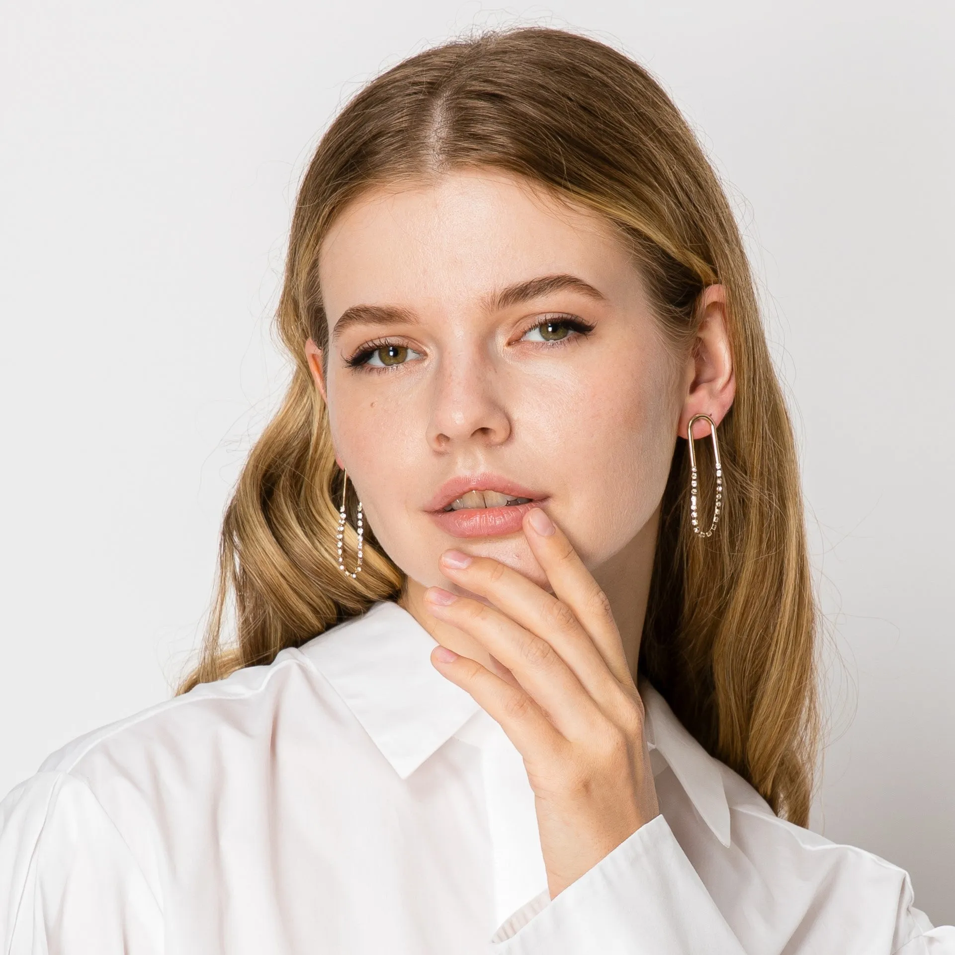 Gold Drop C.Z. Chain Earrings