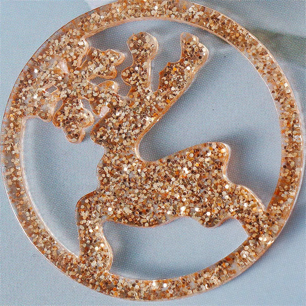 Golden Acrylic & Silver-Plated Glitter Openwork Reindeer Round Drop Earrings