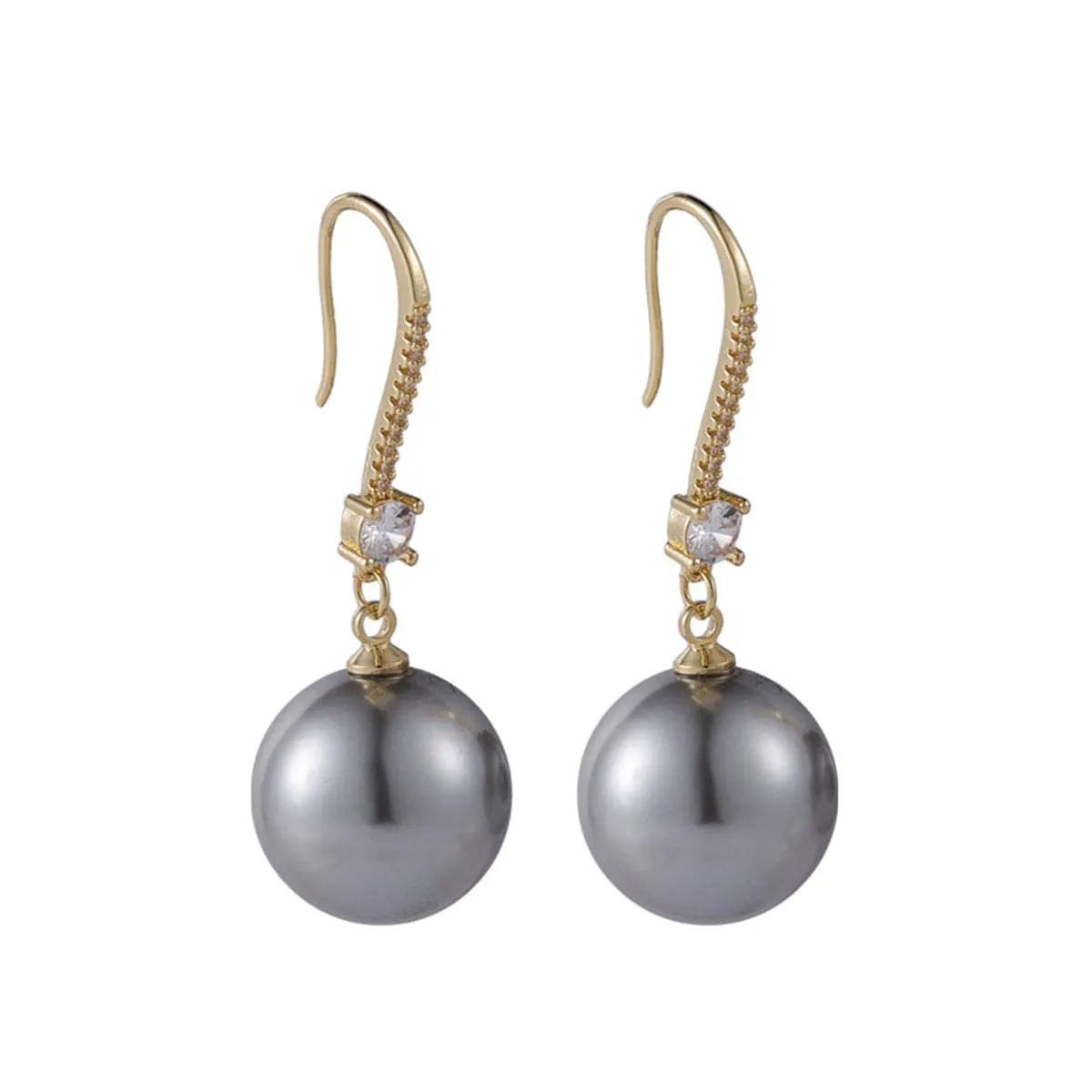Gray Pearl & Cubic Zirconia 18K Gold-Plated Ball Drop Earrings
