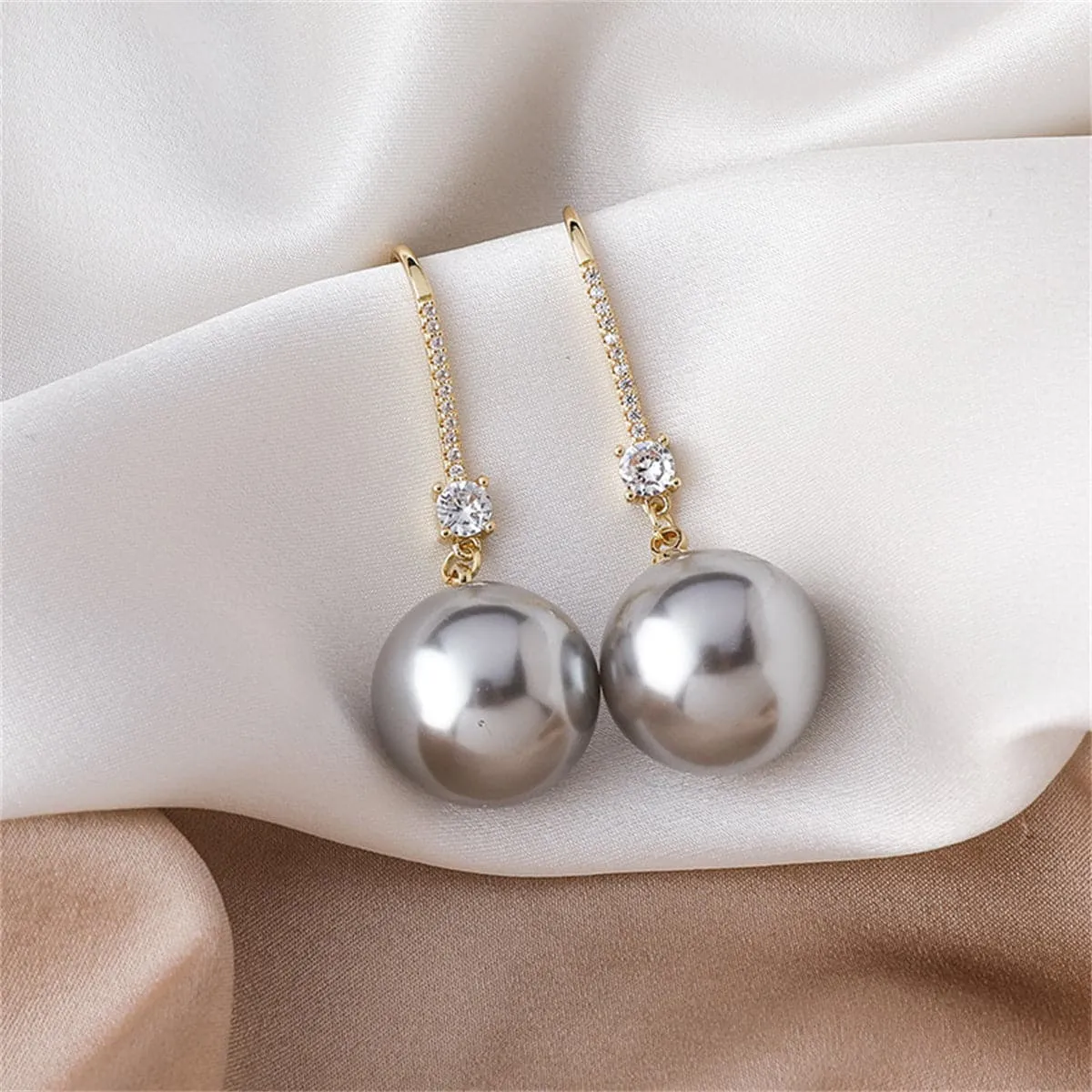Gray Pearl & Cubic Zirconia 18K Gold-Plated Ball Drop Earrings
