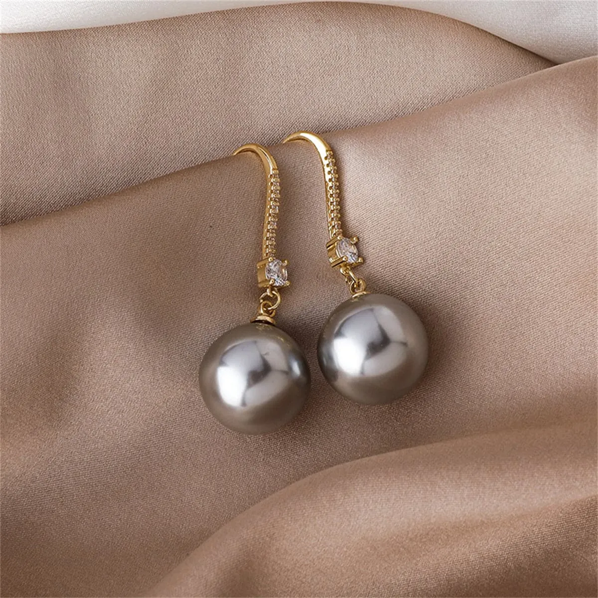 Gray Pearl & Cubic Zirconia 18K Gold-Plated Ball Drop Earrings