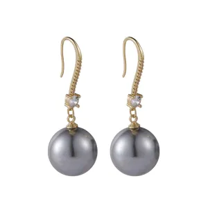 Gray Pearl & Cubic Zirconia 18K Gold-Plated Ball Drop Earrings
