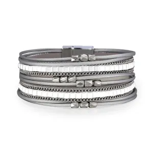 Gray Polystyrene & Silver-Plated Layered Beaded Bracelet