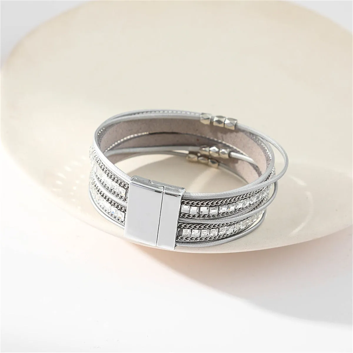 Gray Polystyrene & Silver-Plated Layered Beaded Bracelet