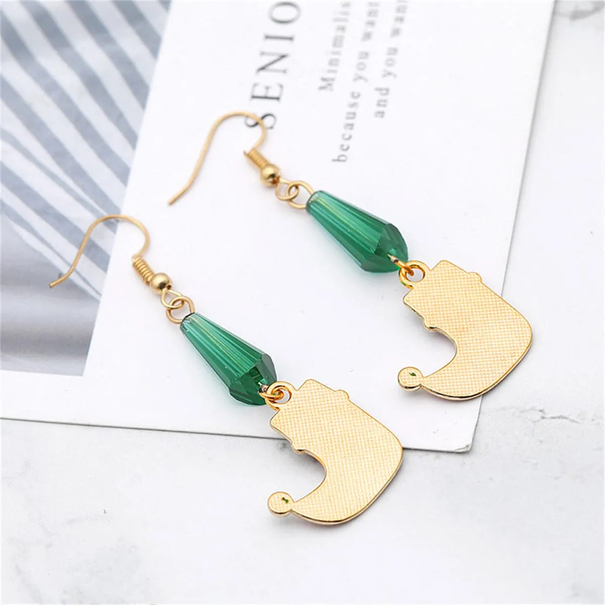 Green & Red Beaded Cone Elf Shoe Drop Earrings