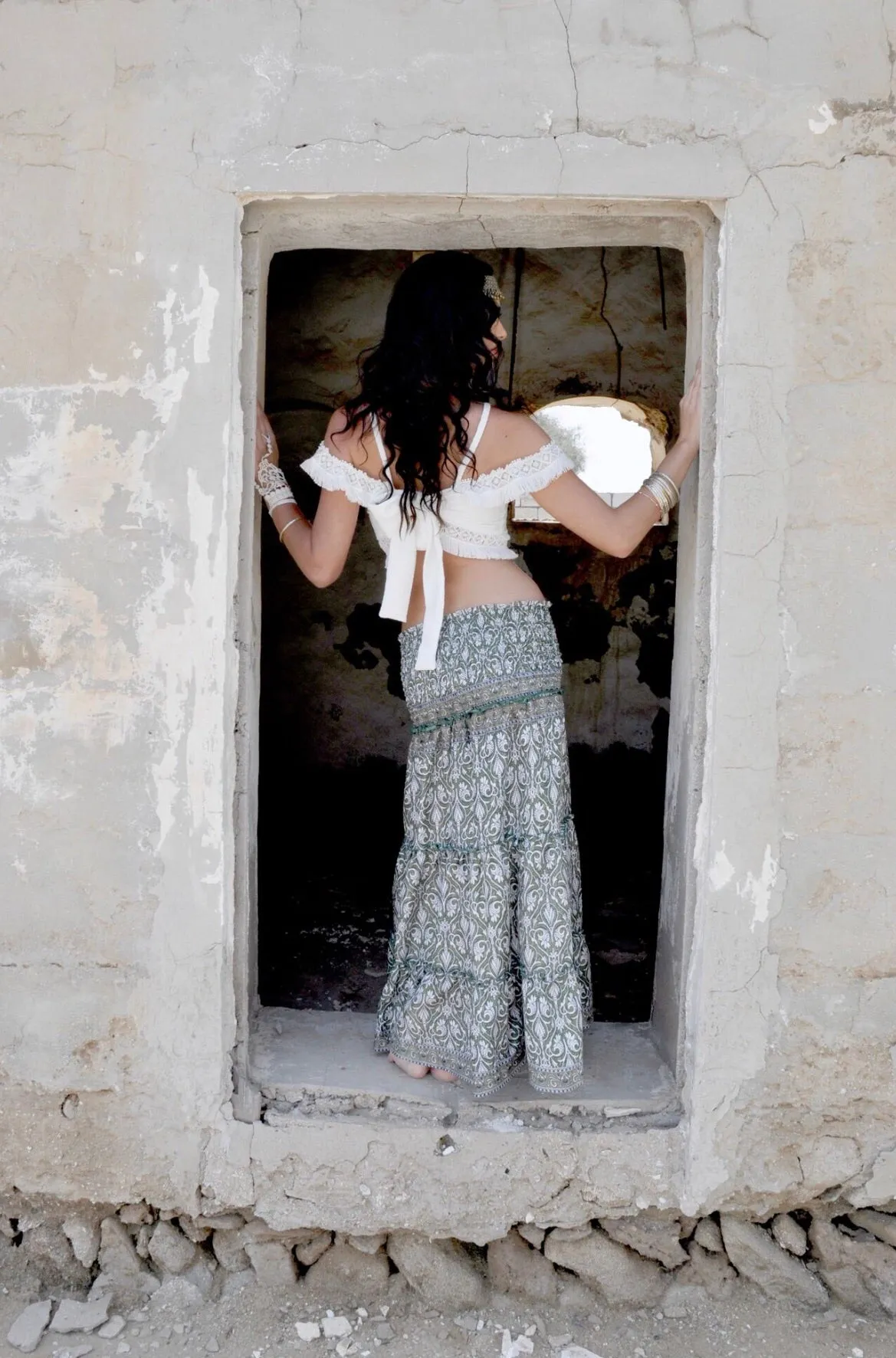 Green and white gypsy skirt