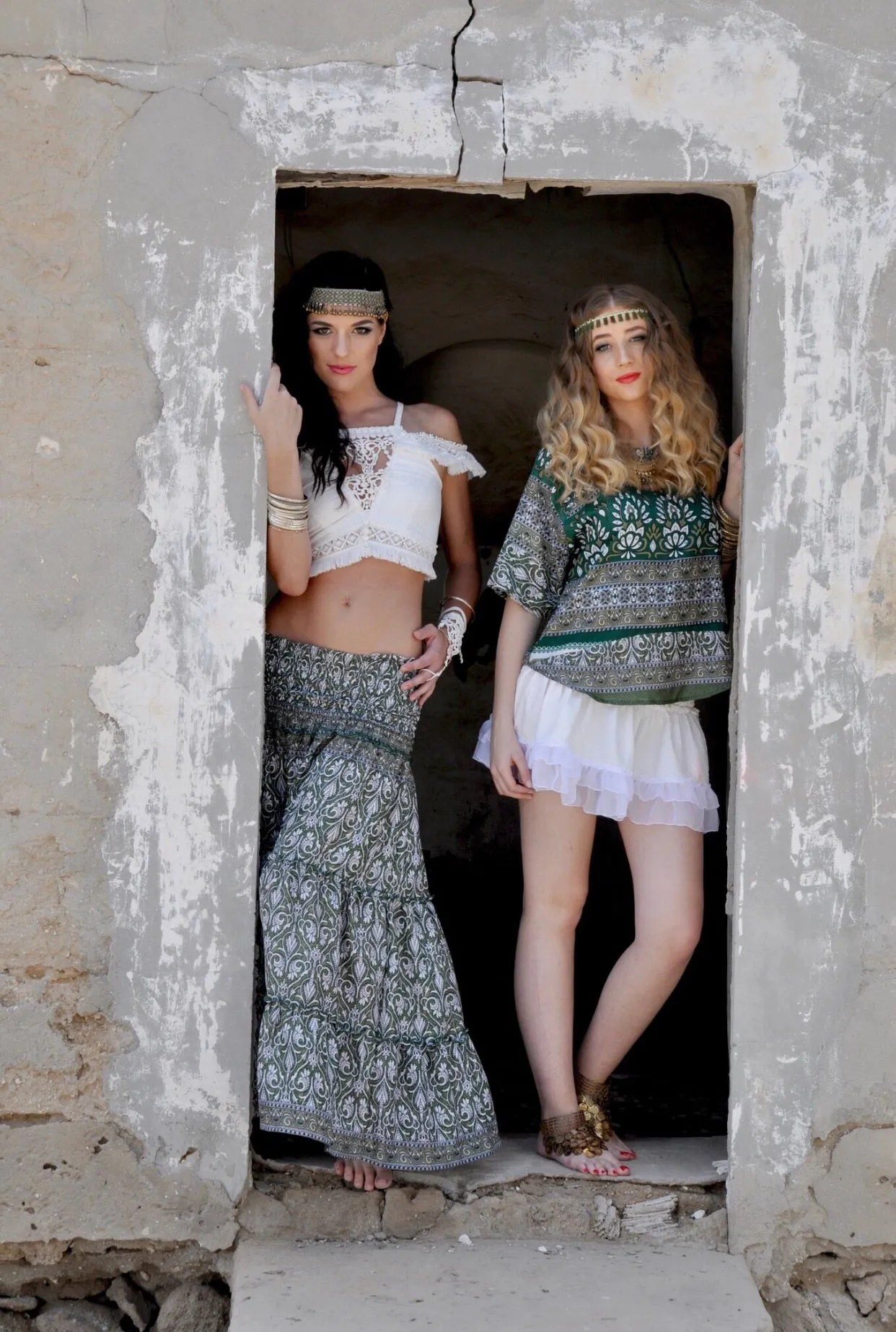 Green and white gypsy skirt