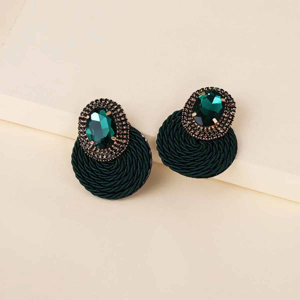Green Crystal & Cubic Zirconia Round Drop Earrings
