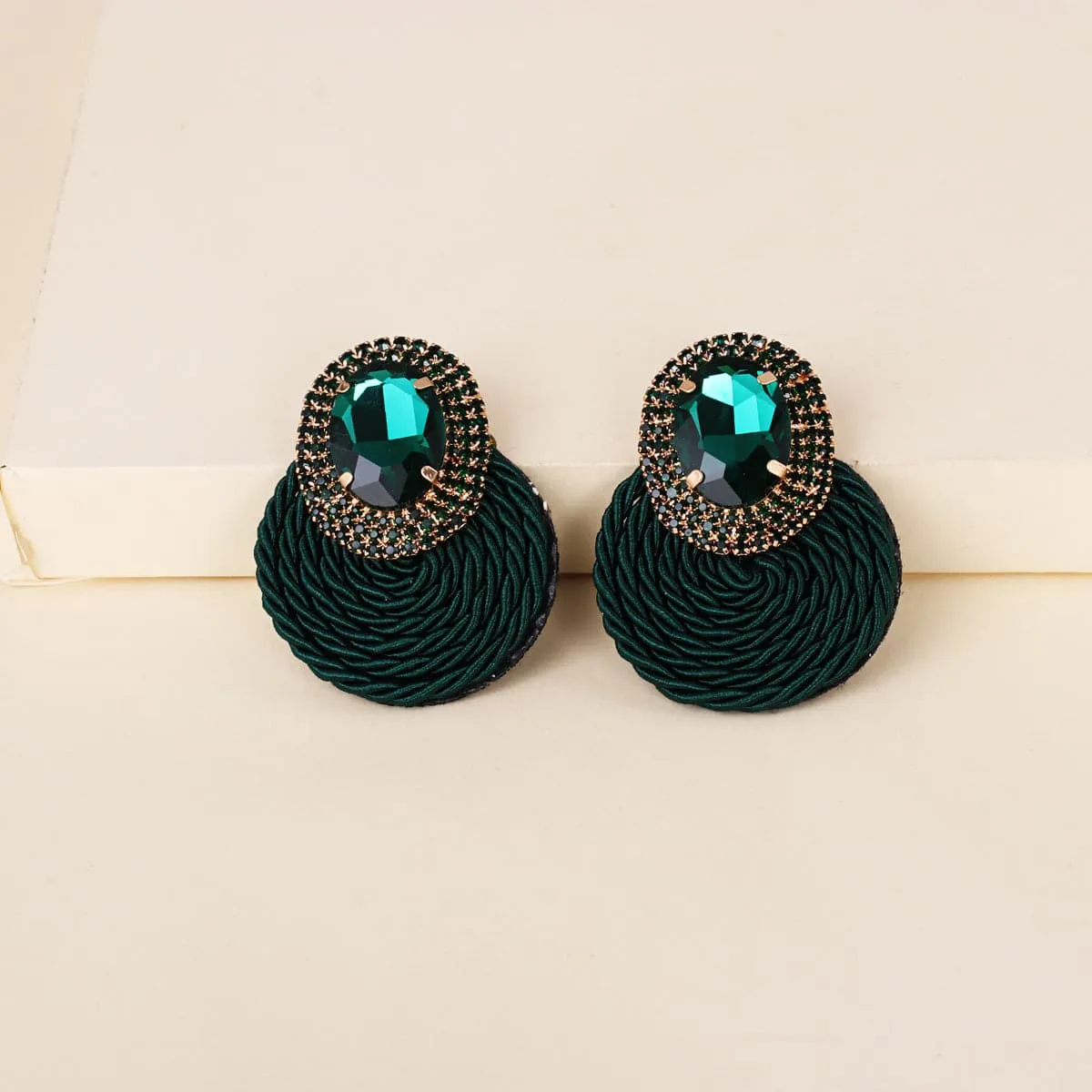 Green Crystal & Cubic Zirconia Round Drop Earrings