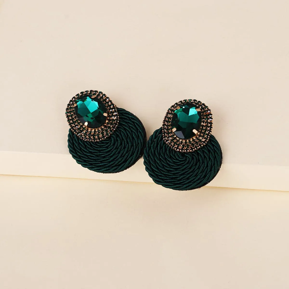 Green Crystal & Cubic Zirconia Round Drop Earrings