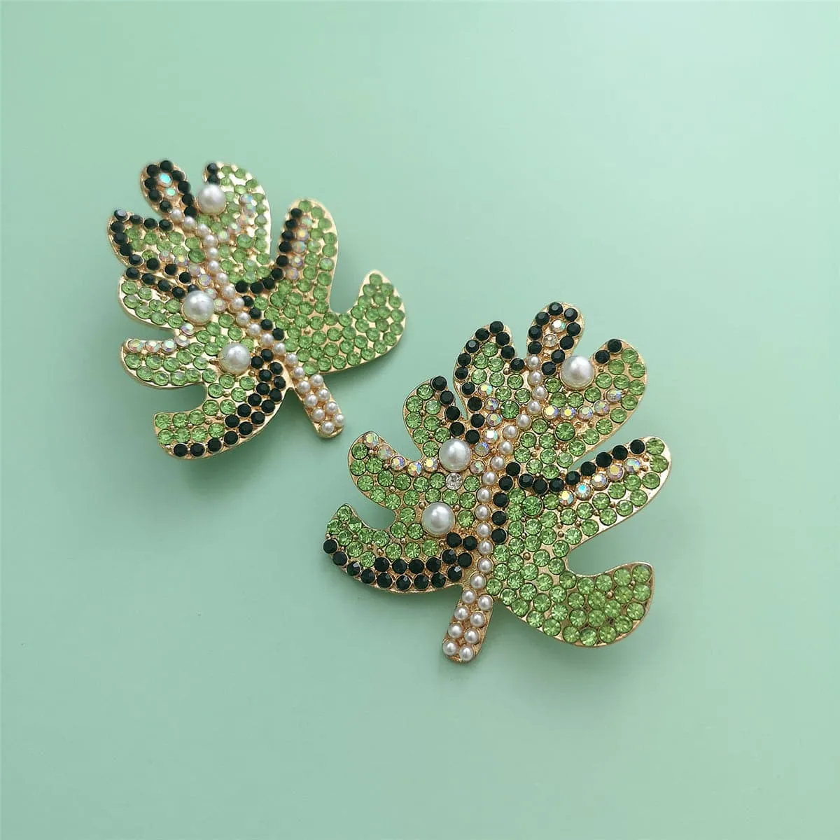 Green Cubic Zirconia & Pearl 18K Gold-Plated Tree Stud Earrings