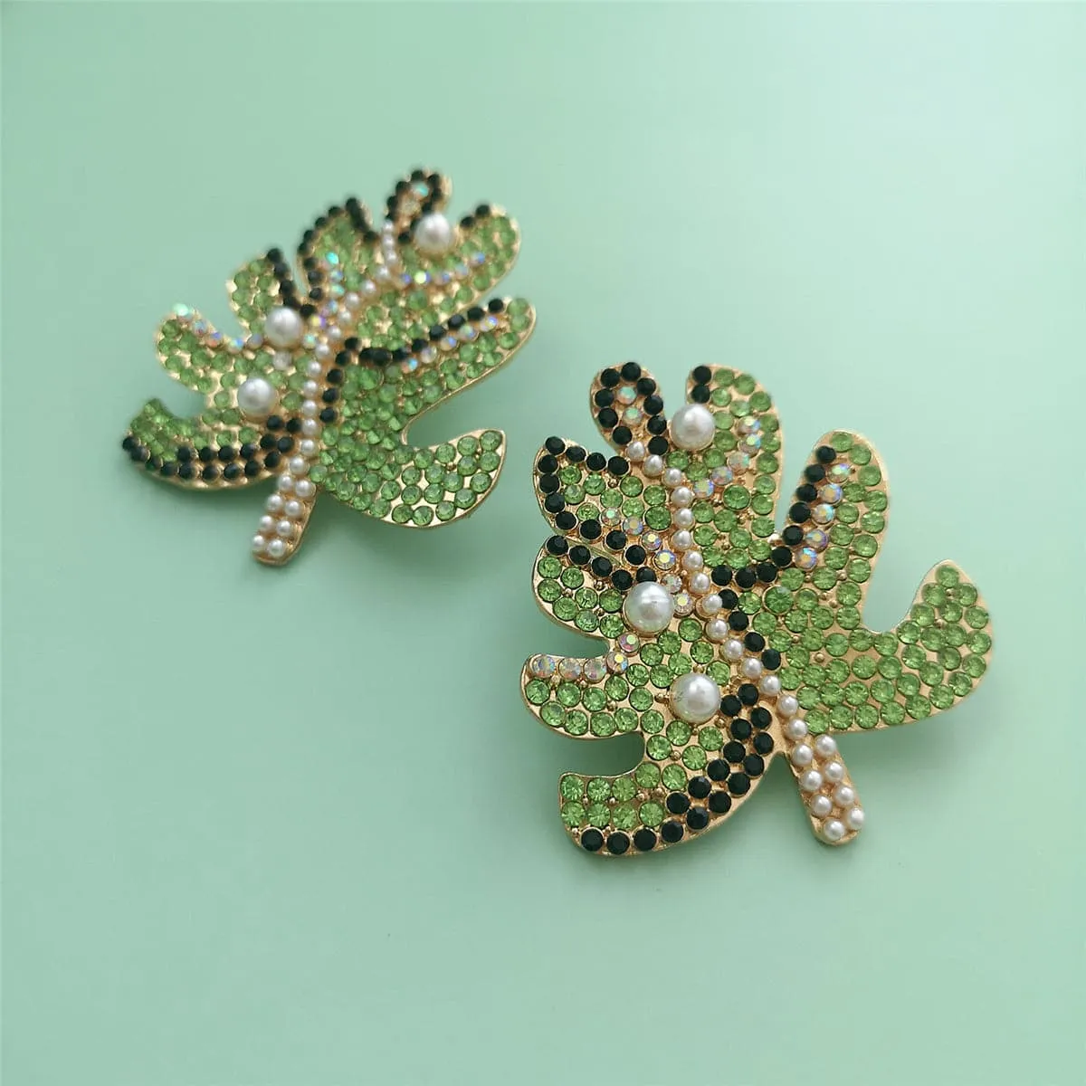 Green Cubic Zirconia & Pearl 18K Gold-Plated Tree Stud Earrings