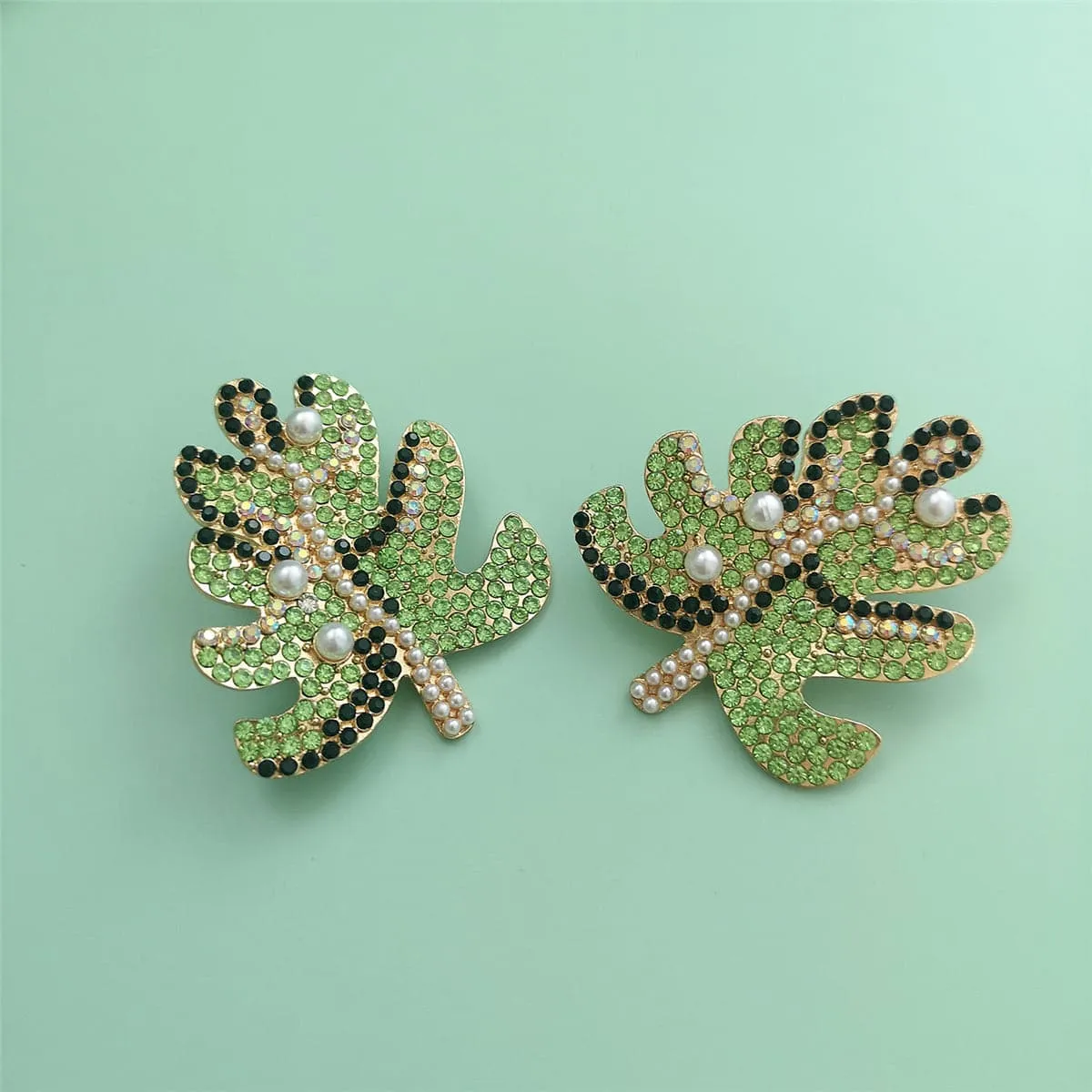 Green Cubic Zirconia & Pearl 18K Gold-Plated Tree Stud Earrings